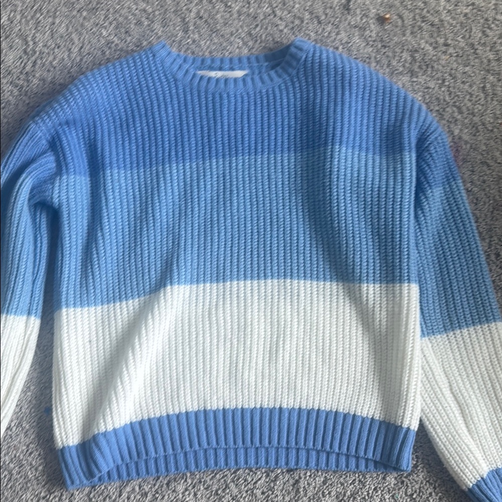 Blue and White Striped Women's Sweater